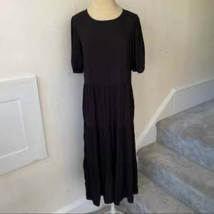 Glassons Black Eco-Vero Lenzing Viscose Rayon Puff Sleeve Midi Dress NWT Size 6